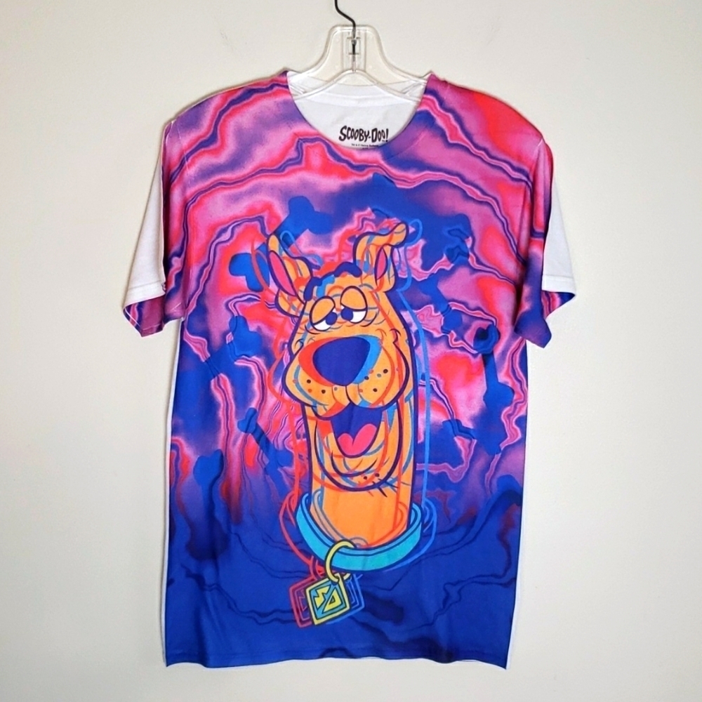 Scooby Doo dizzy tee shirt, hippie, pink purple, 420 women's size small.
